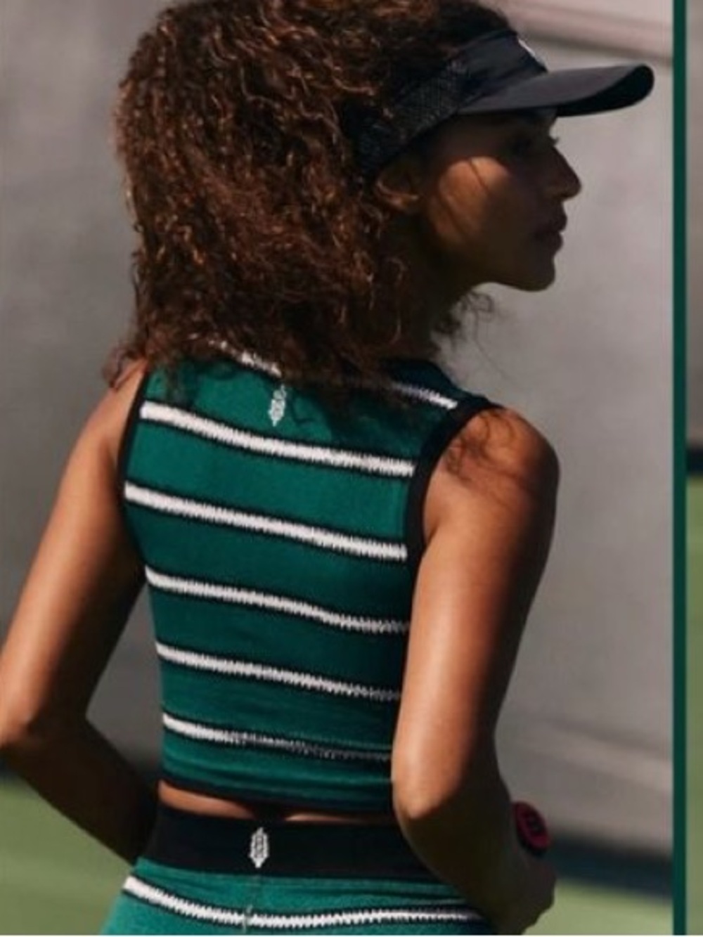 FP Movement Free People Green Striped Textured Thick Knit Tank Top Size Medium